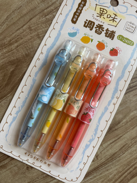 Lapiceros tinta gel 4 colores con aroma a fruta