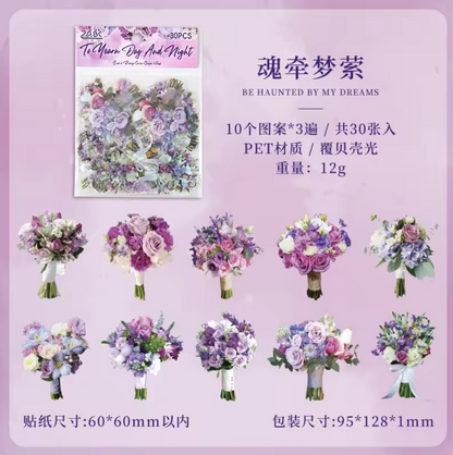 Stickers ramos de flores holograficos-30 pzas