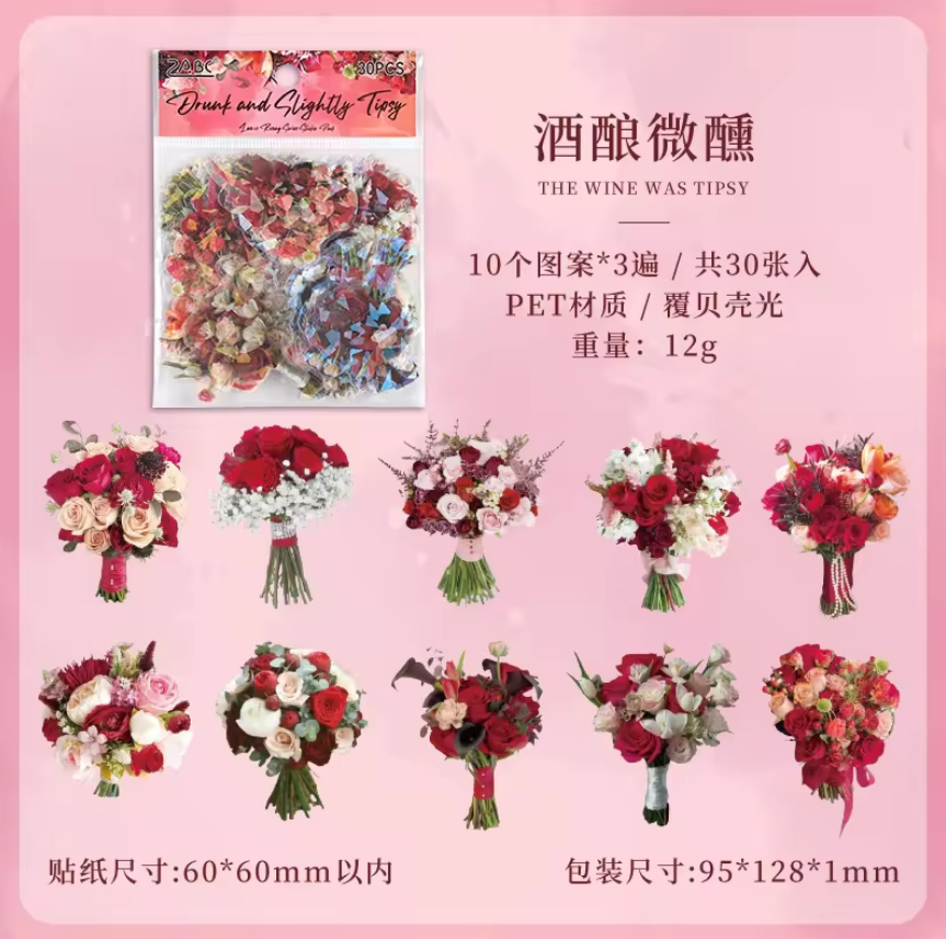 Stickers ramos de flores holograficos-30 pzas