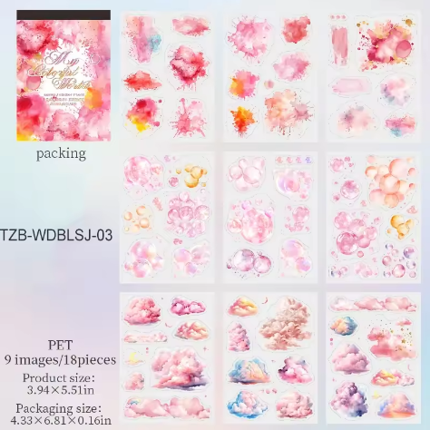 Block de stickers splash, burbujas y nubes-18 hojas