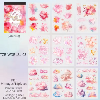 Block de stickers splash, burbujas y nubes-18 hojas