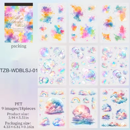 Block de stickers splash, burbujas y nubes-18 hojas