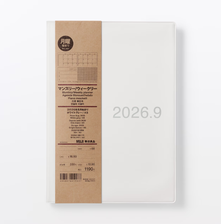 Planner Muji A5 Agost 26-Set 27-14 meses