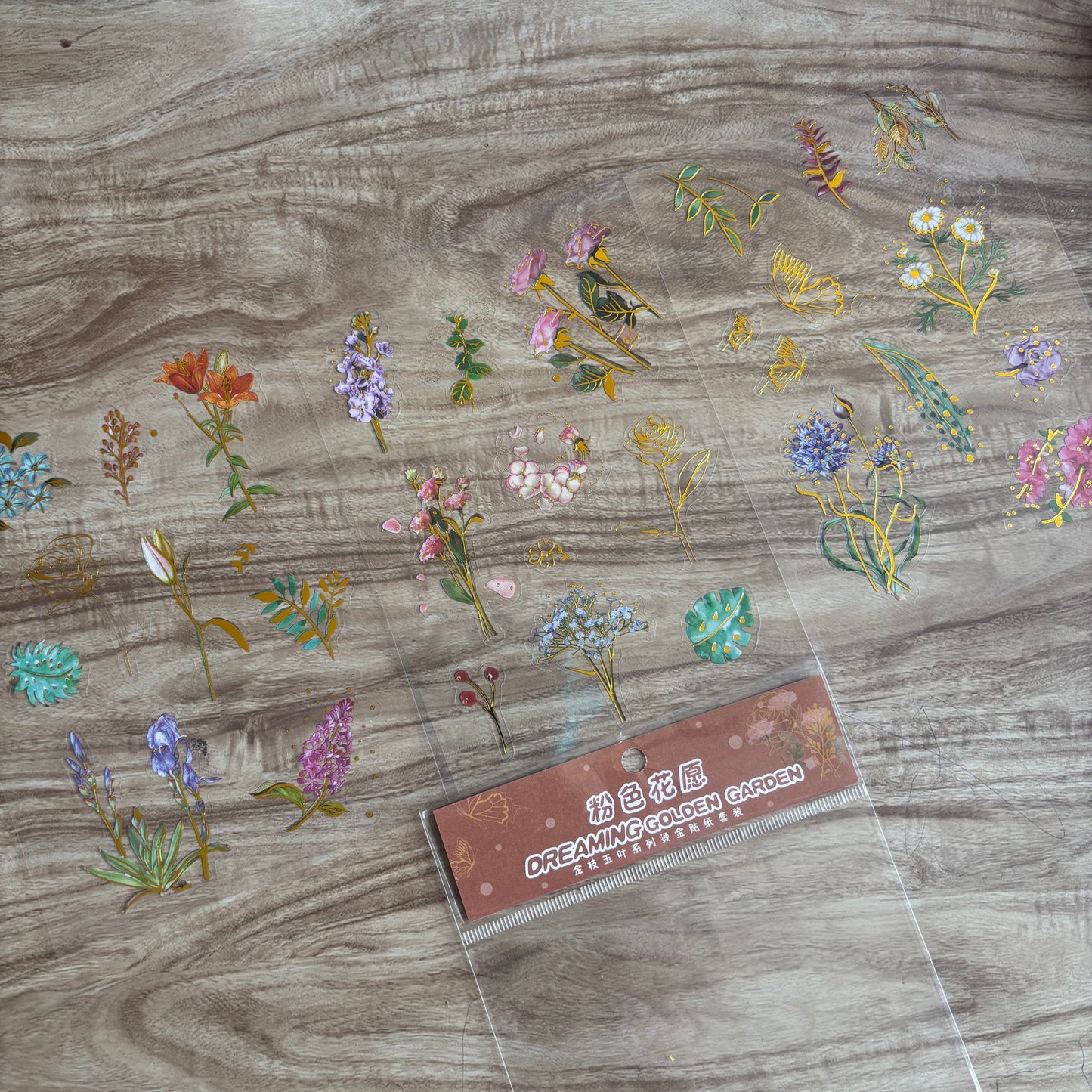 Flores con foil dreaming golden-3 pzas