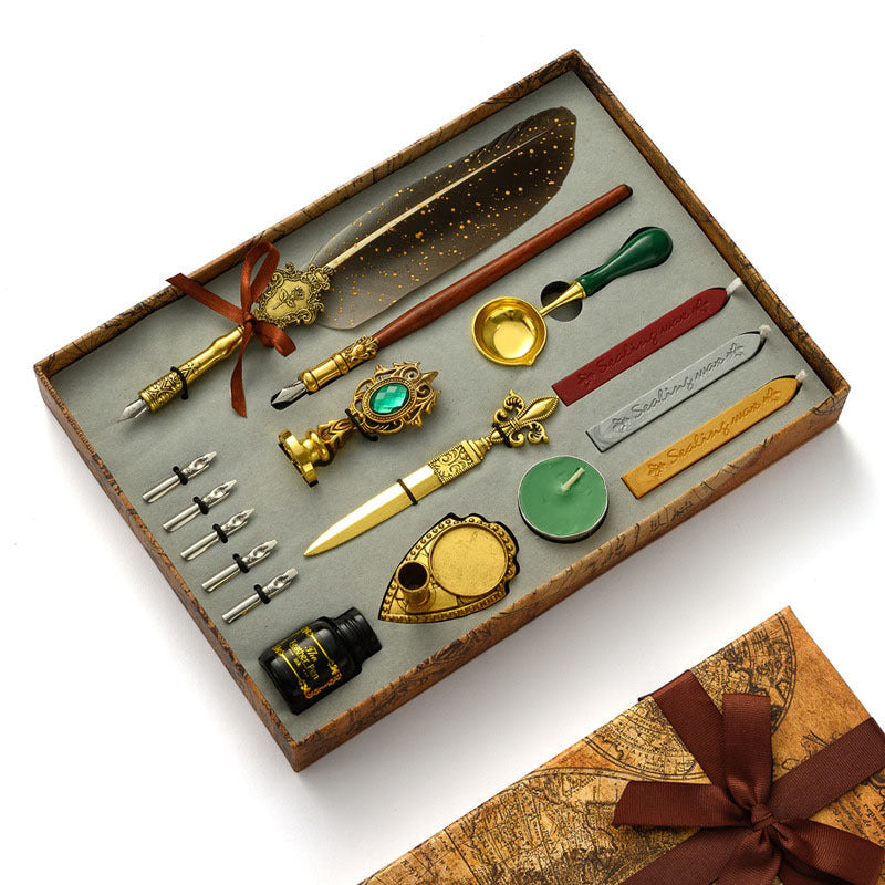 Set de pluma, sellos de lacre y abre cartas-16 pzas