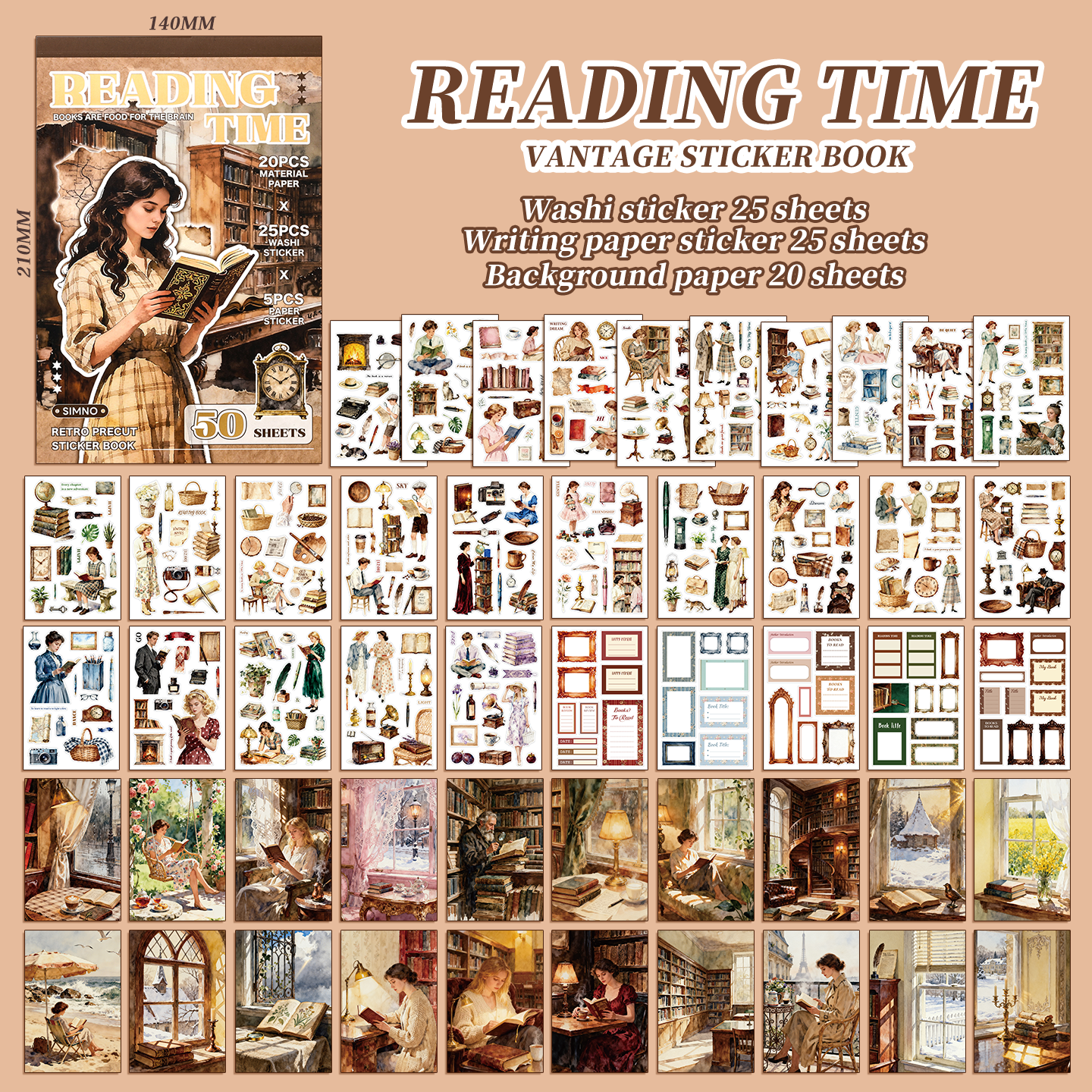 Block de stickers reading time-50 hojas