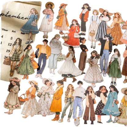 Pack de stickers muñequitas cartonaje-100 pzas