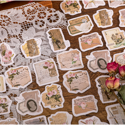 Cajita de stickers rosa vintage -46 pzas