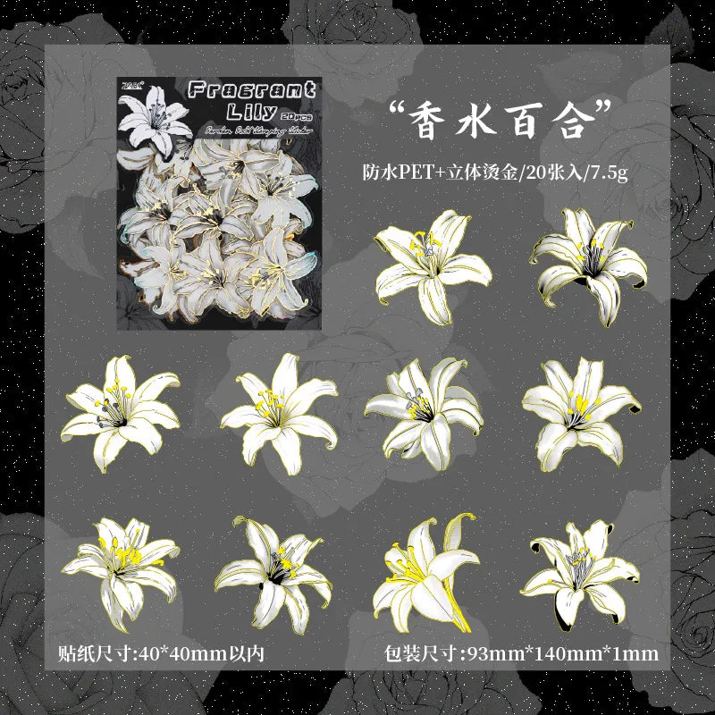 Stickers rosas blancas con foil-20 pzas
