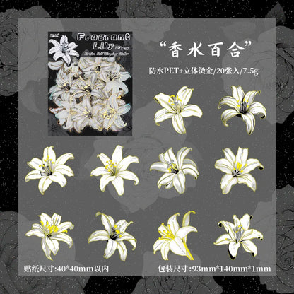 Stickers rosas blancas con foil-20 pzas