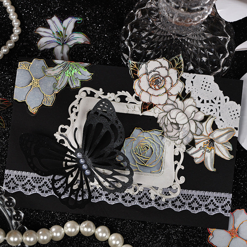 Stickers rosas blancas con foil-20 pzas