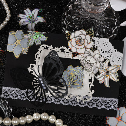Stickers rosas blancas con foil-20 pzas