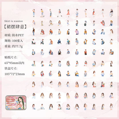 Latas de stickers muñecas y chicos-100 pzas