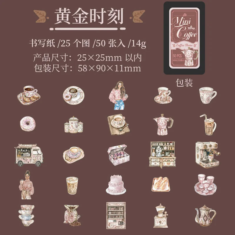 Mini latitas de stickers coffee-50 pzas