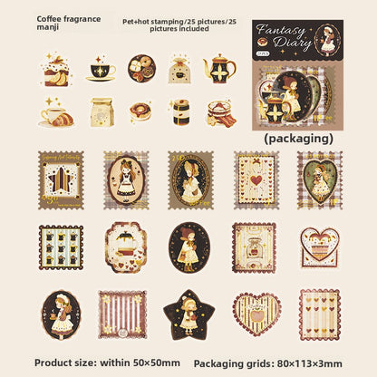 Stickers estampillas fantasy diary-25 pzas