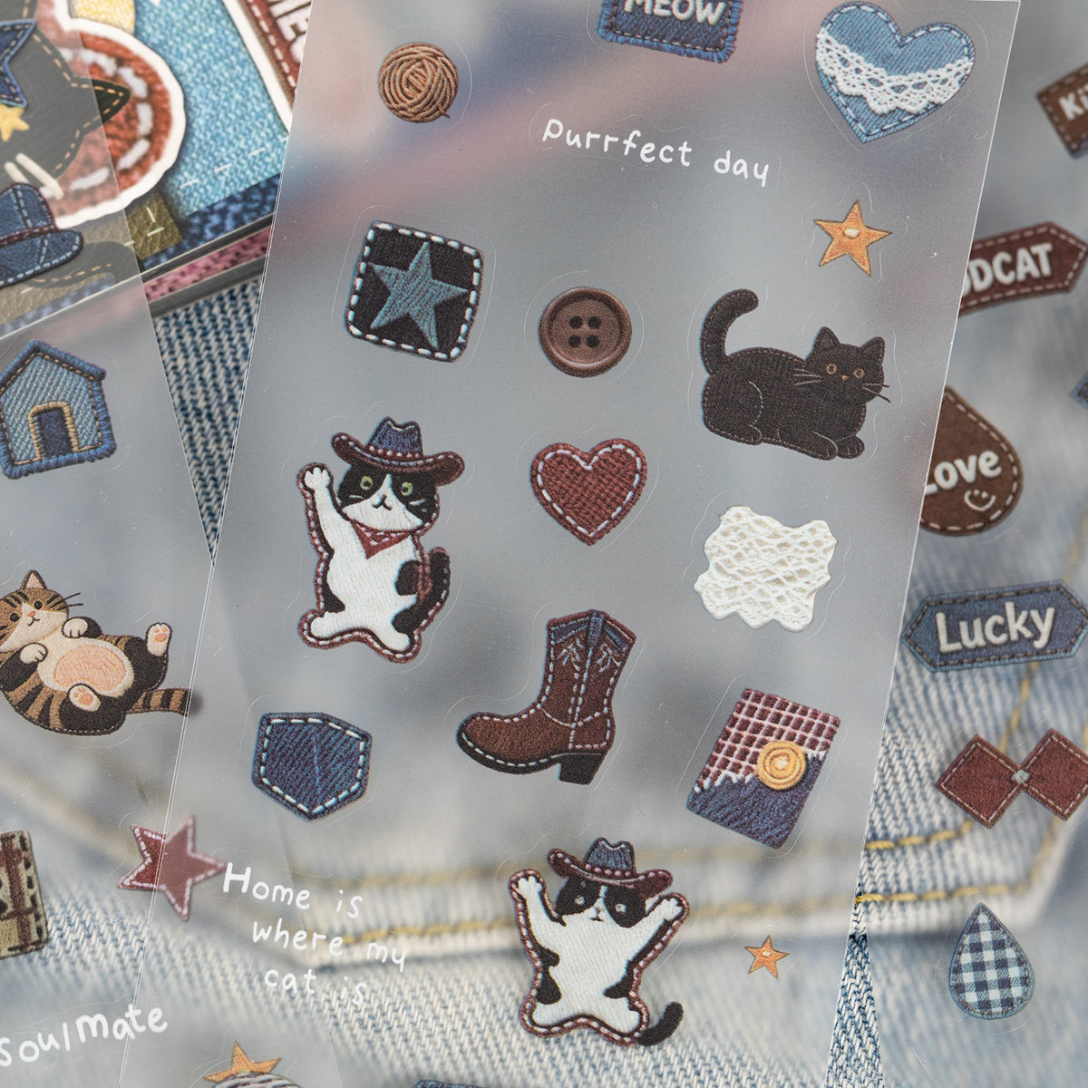 Block stickers cute denim cat-24 hojas