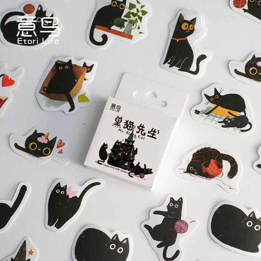 Cajita de stickers gatos negros -46 pzas
