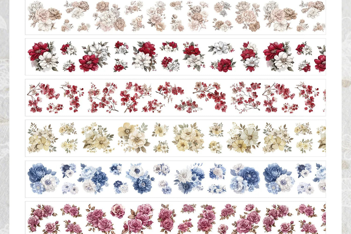 Juego de washitape Die cut flores troqueladas-6 pzas