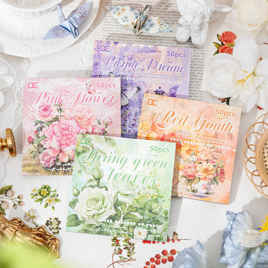 Mini revista "seasons" stickers+papeles-50 pzas