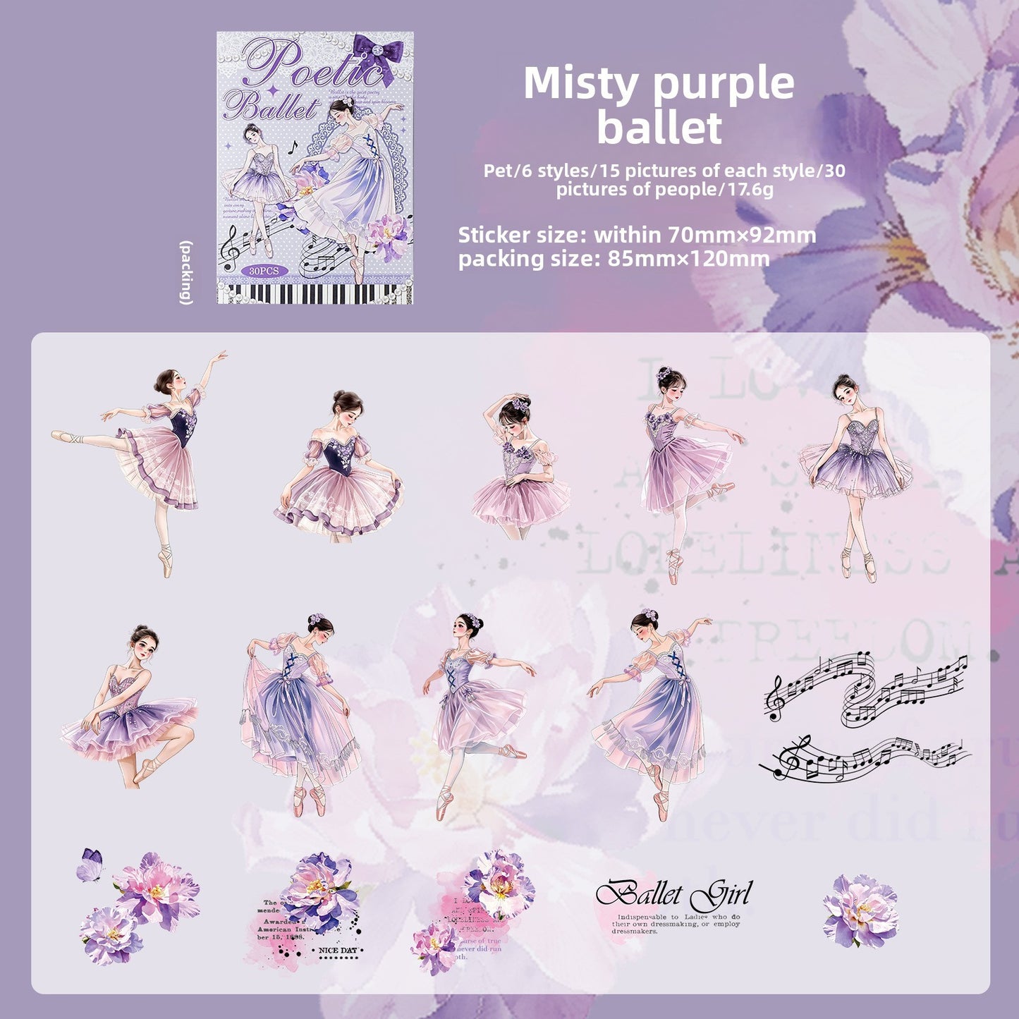 Stickers poetic ballet-30 pzas