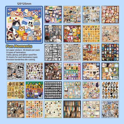 Block de stickers gato rosa azul-30 pzas