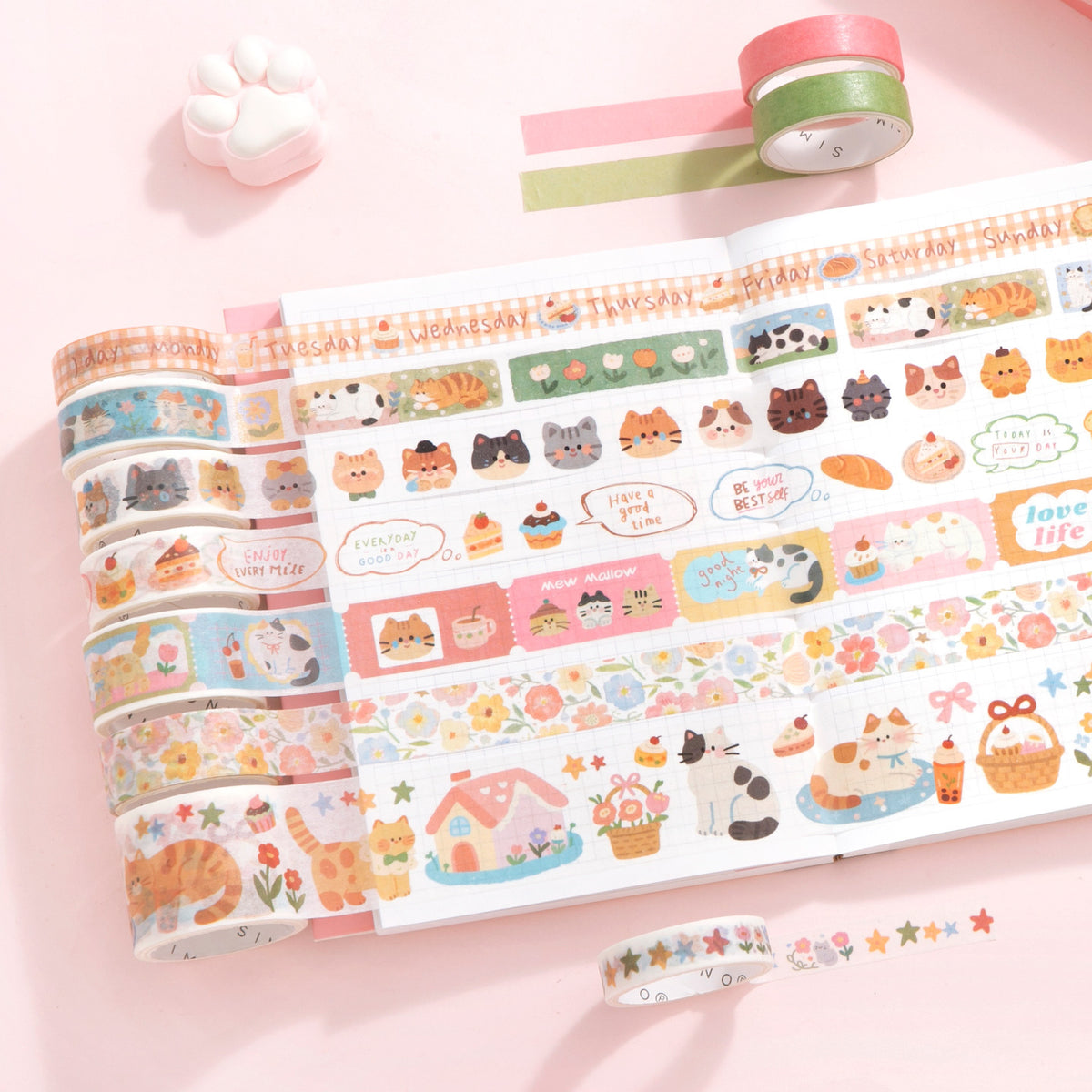 Set de washitape, notepad y stickers-120 pzas