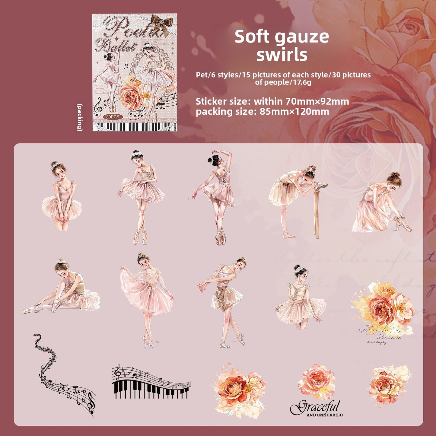 Stickers poetic ballet-30 pzas