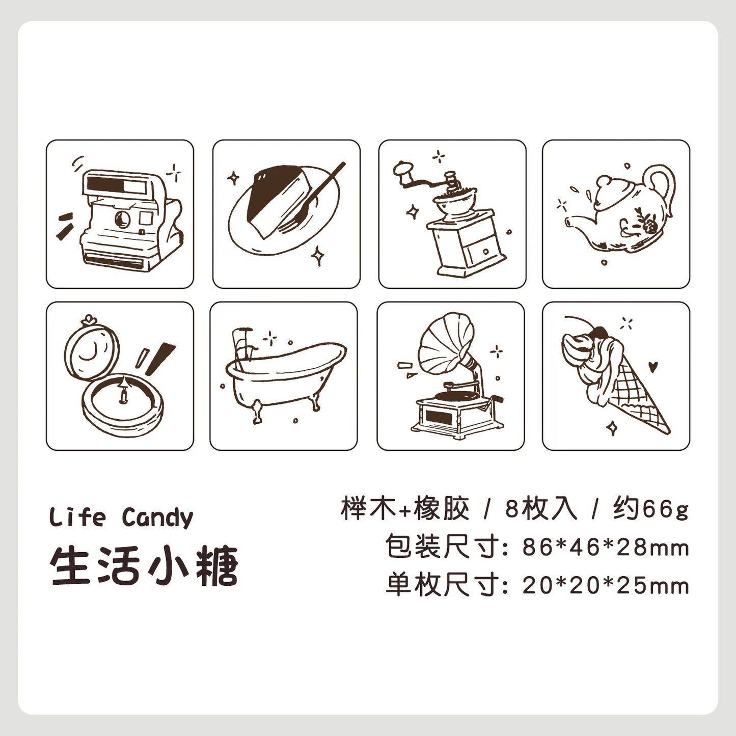 Sellos de madera life things-8 pzas