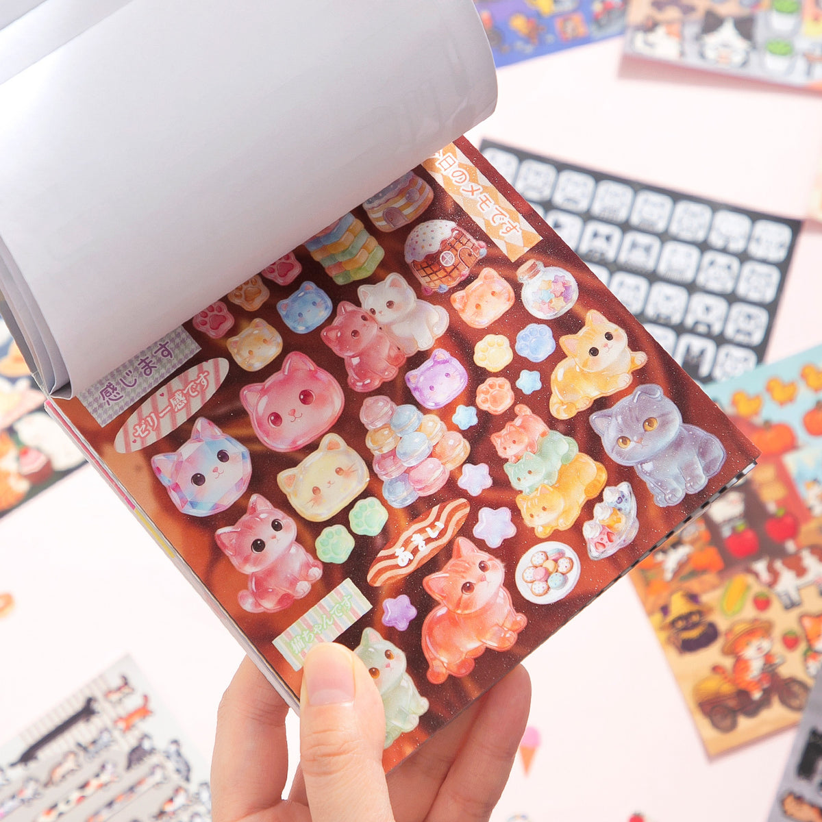 Block de stickers gato rosa azul-30 pzas