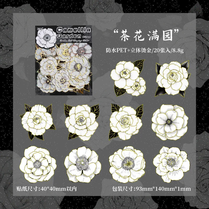 Stickers rosas blancas con foil-20 pzas
