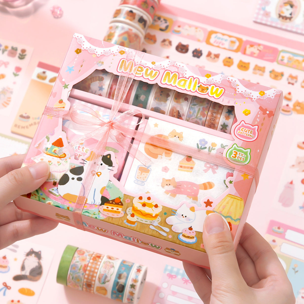 Set de washitape, notepad y stickers-120 pzas