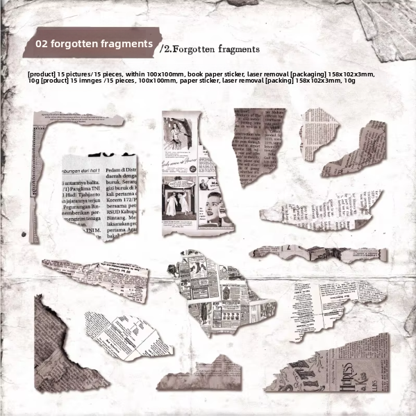 Sticker papeles rotos quemados-15 pzas