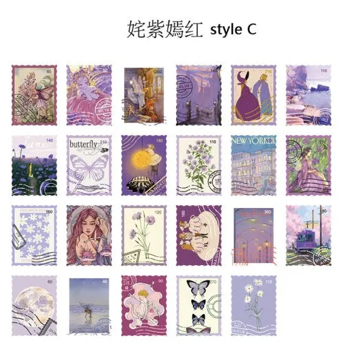 Cajita de stickers stamps purple-46 pzas