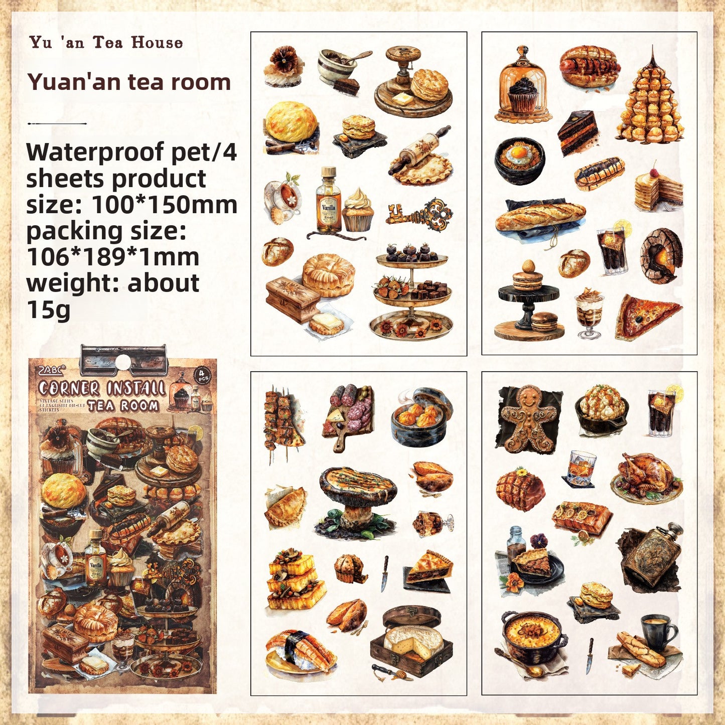 Stickers objetos vintage-4 pzas