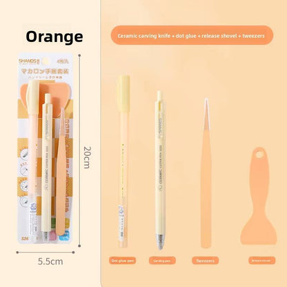 Set de 4 herramientas (Palita+glue pen+pinza+cutter)