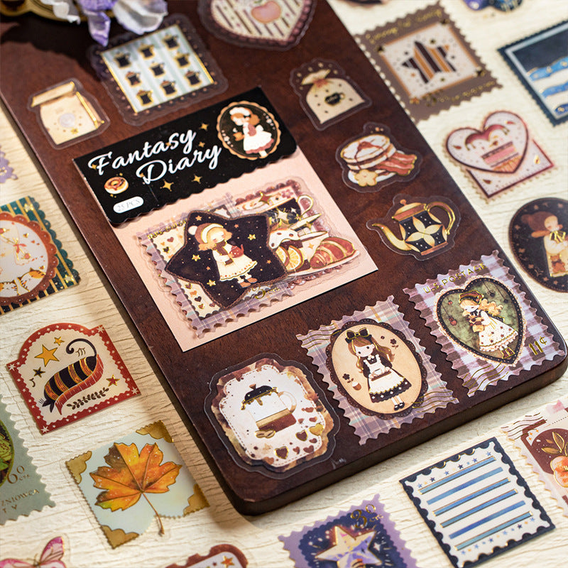 Stickers estampillas fantasy diary-25 pzas