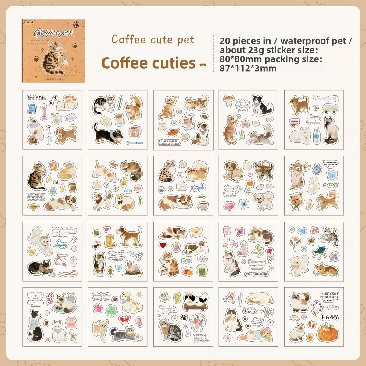 Mini librito de stickers cat dog-20 hojas