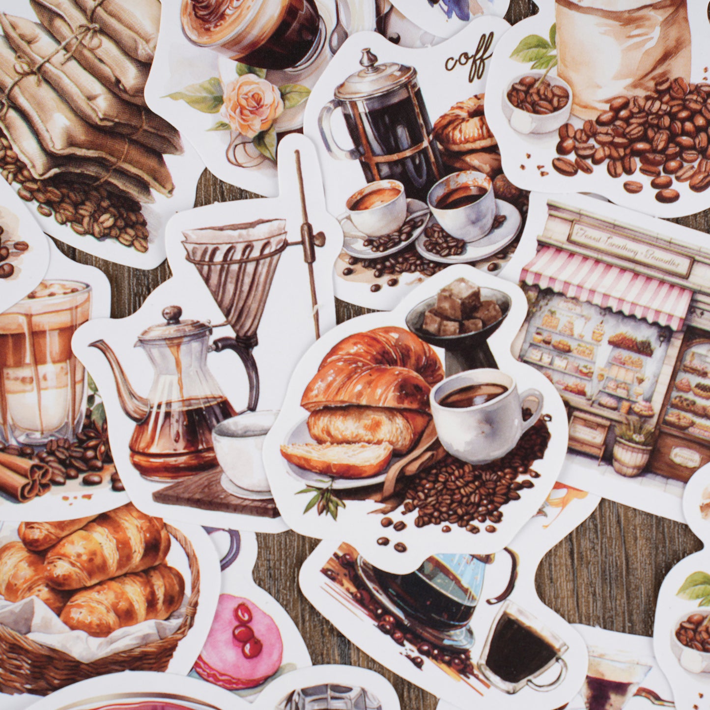 Cajita de stickers peninsula cafe-30 stickers