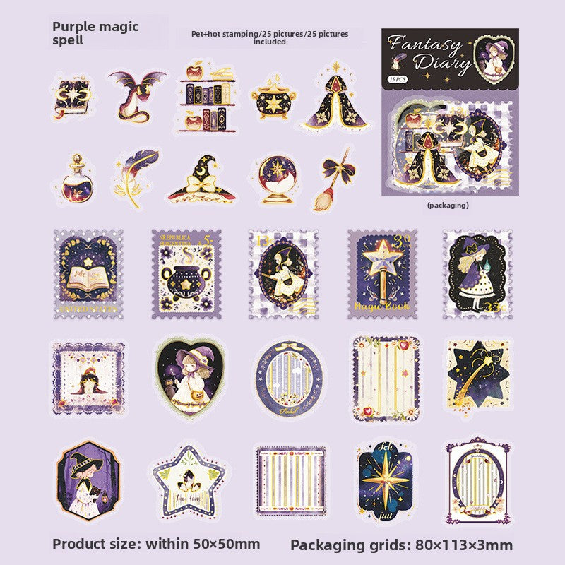 Stickers estampillas fantasy diary-25 pzas