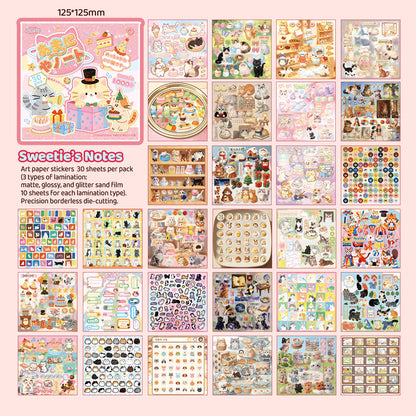Block de stickers gato rosa azul-30 pzas
