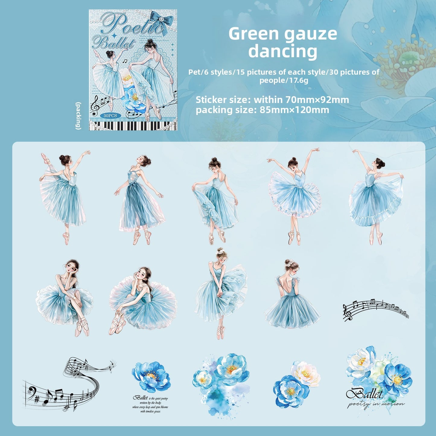 Stickers poetic ballet-30 pzas