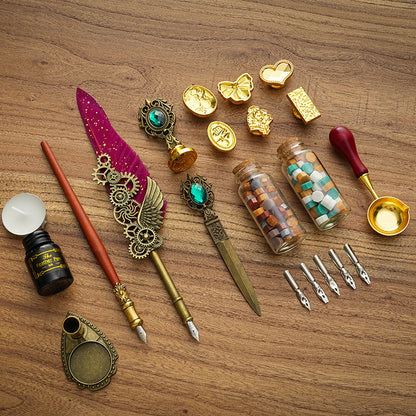 Set de Pluma Gray, sellos de lacre y abre cartas-34 pzas
