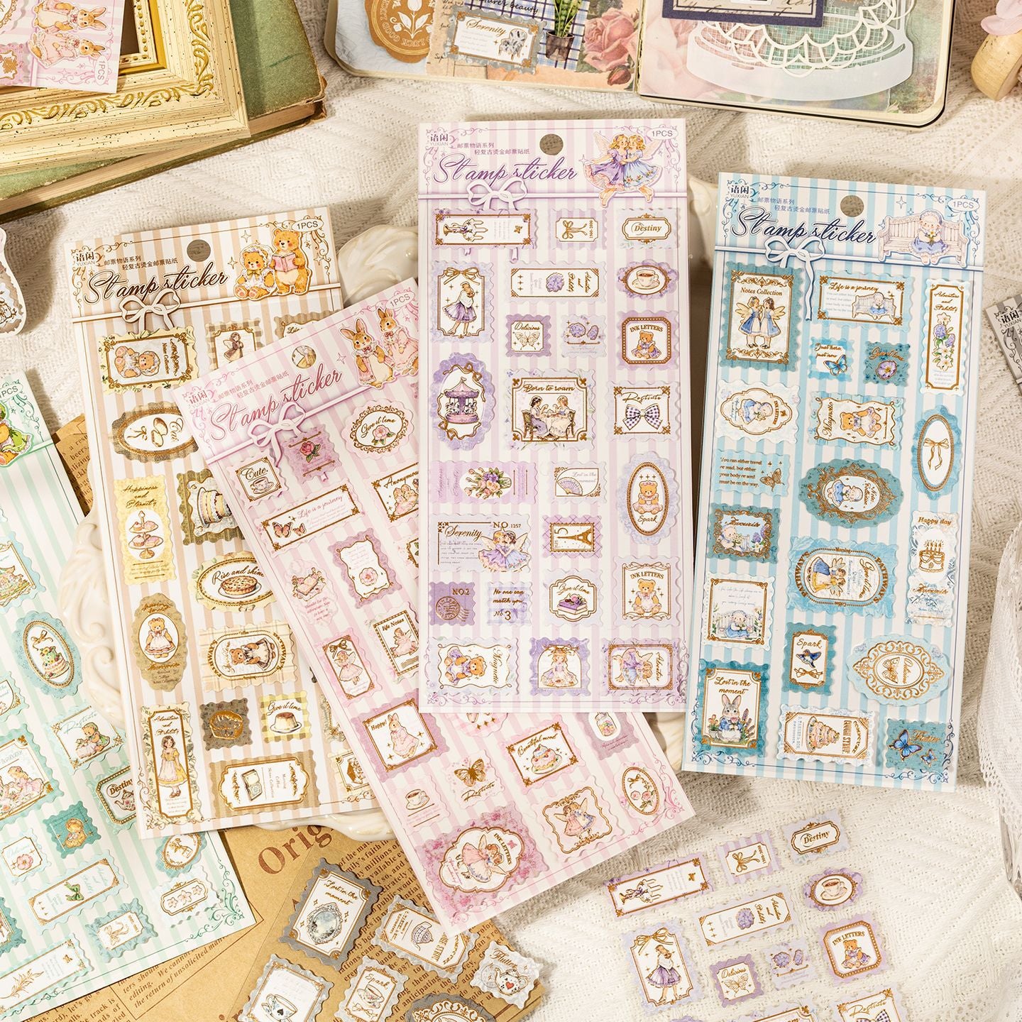 Stickers estampillas con relieve y foil