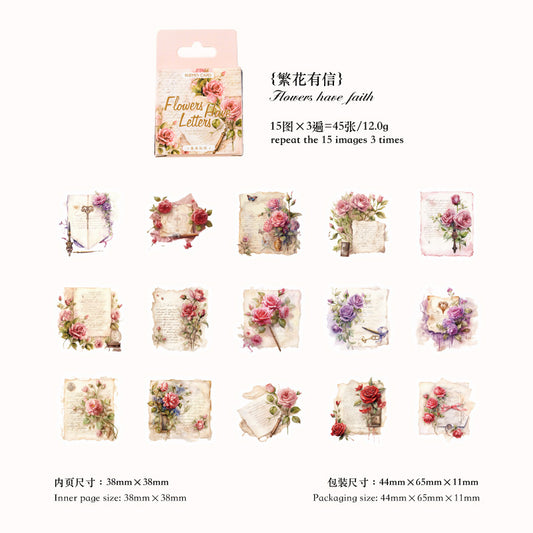 Cajita de stickers flowers have letters-45 pzas