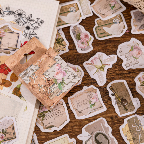 Cajita de stickers rosa vintage -46 pzas