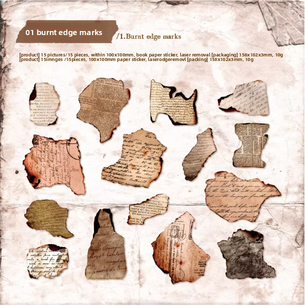 Sticker papeles rotos quemados-15 pzas