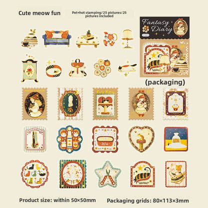 Stickers estampillas fantasy diary-25 pzas