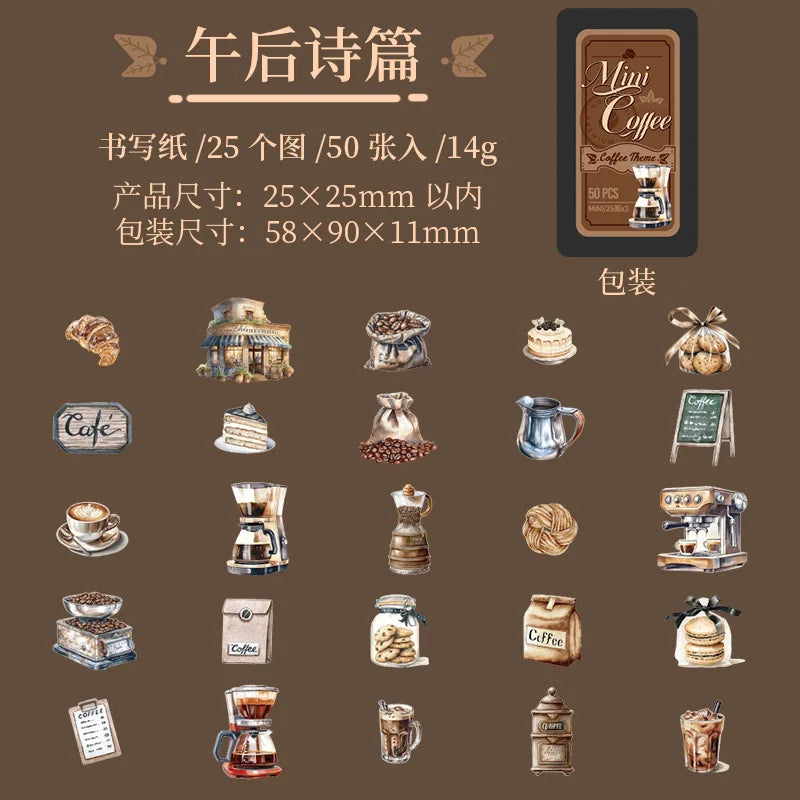 Mini latitas de stickers coffee-50 pzas