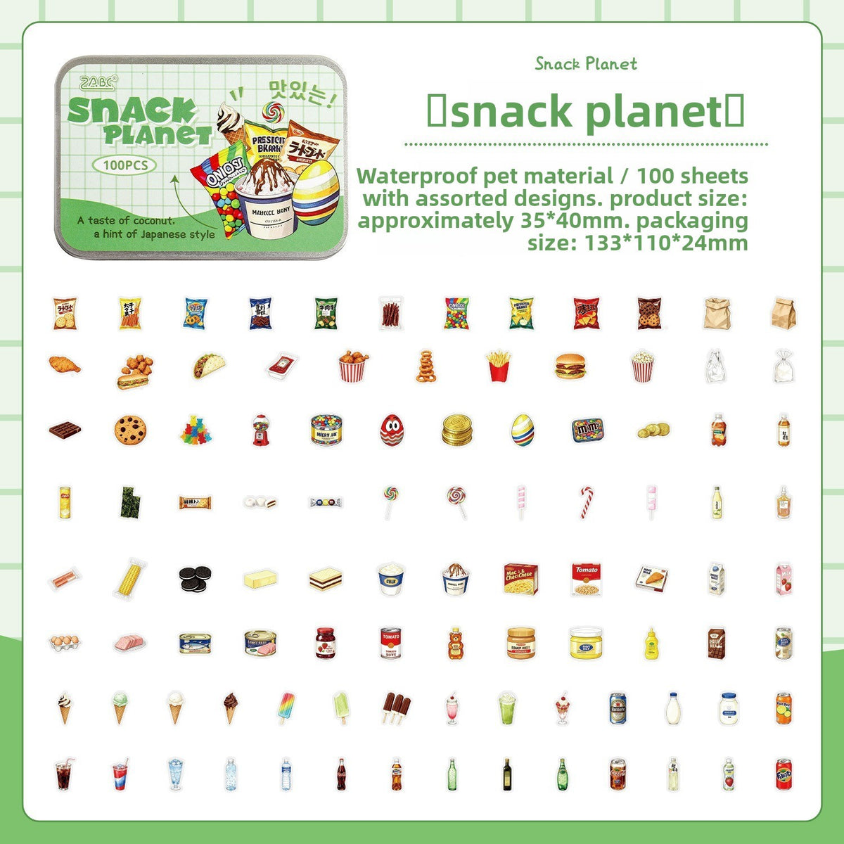Latita de stickers comida-100 pzas