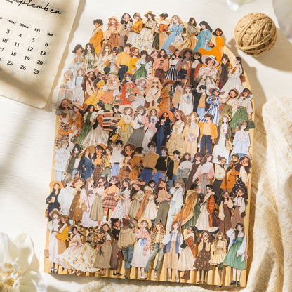 Pack de stickers muñequitas cartonaje-100 pzas